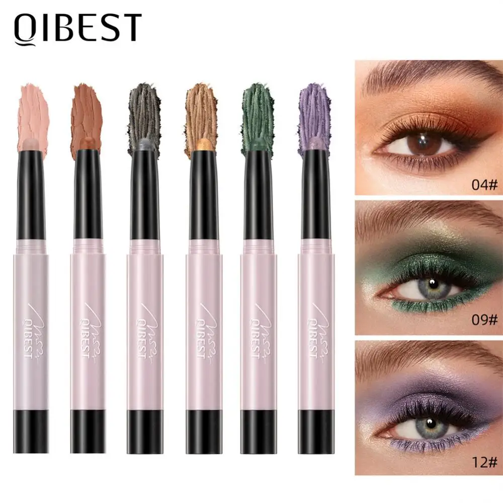

QIBEST Pearlescent Eyeshadow Stick Long Lasting Waterproof Shiny Pigment Cosmetics Glitter Matte Eye Shadow Pencil Makeup Tool