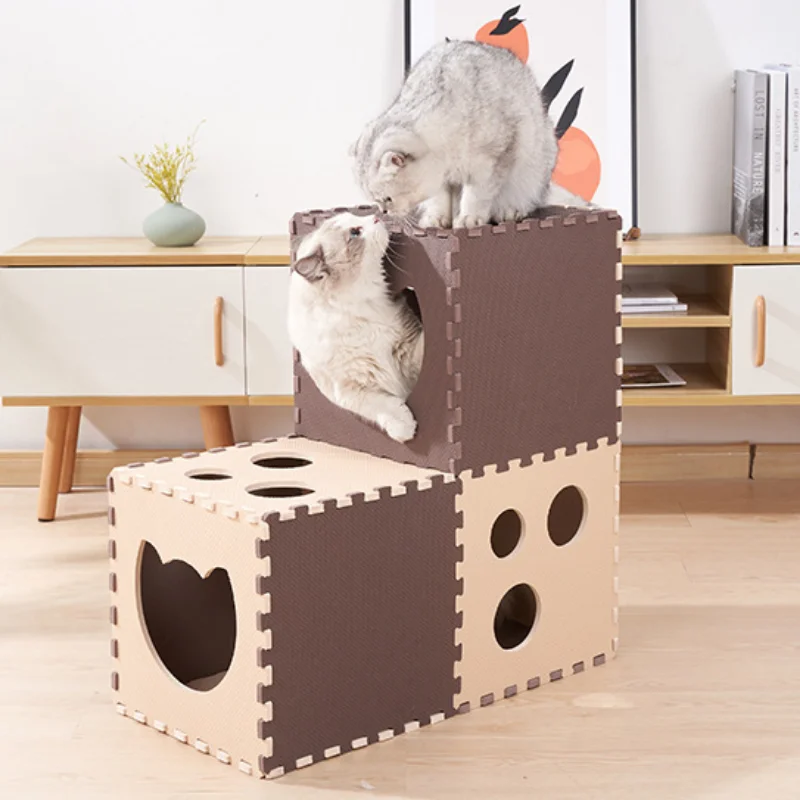 

Funny Cat Tunnel Toy Foldable EVA Holes Duplex House DIY Splicing Tube Tunnel Hide and Seek Toys for Cats Pet Interactive Toys