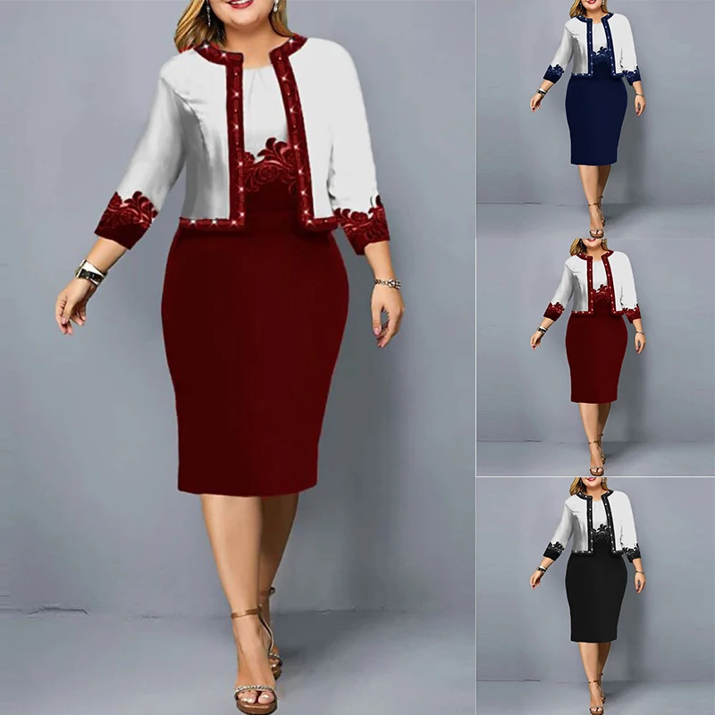 

2023 Dress Set Women's Dress Set Autumn New Print Fashion Office Ladies Clothes