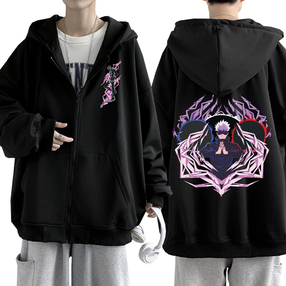 

Толстовка с капюшоном на молнии в стиле аниме ююютсу Kaisen, мужские пуловеры оверсайз, топы в стиле Харадзюку, уличная одежда в стиле хип-хоп