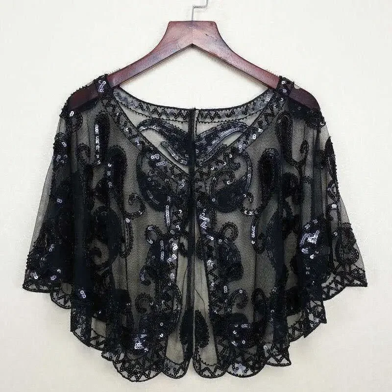 Шаль с цветочной вышивкой элегантный декор блестками накидка женский дышащий