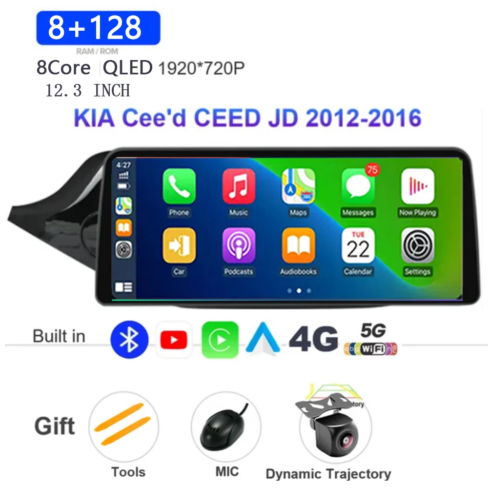 

Автомагнитола 12,3 дюйма, Android 13, для KIA Cee 'd CEED JD 2012-2016, видеоразъем, мультимедийная навигация Carplay QLED DSP WIFI 8 + 256 ГБ