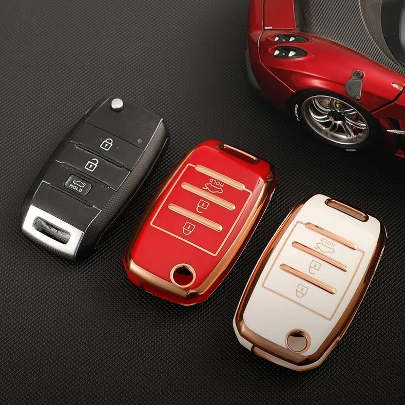 

Чехол для автомобильных ключей, из термопластичного полиуретана (TPU), с 3 кнопками, для Кии-2017, 2018