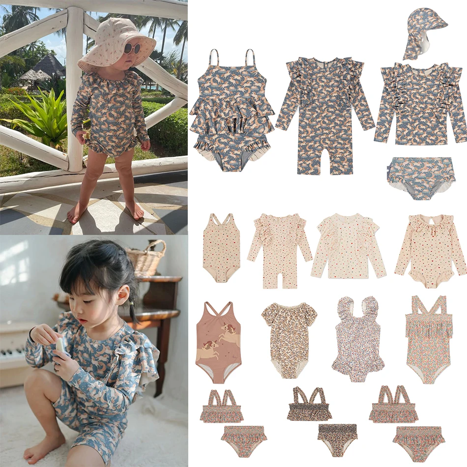 

2023 KS Summer Girl Swimsuits Kids Beach Bikini Swim Children Floral Swimwear Sets Baby Toddler Holiday Seaside Outwear 1-9Years