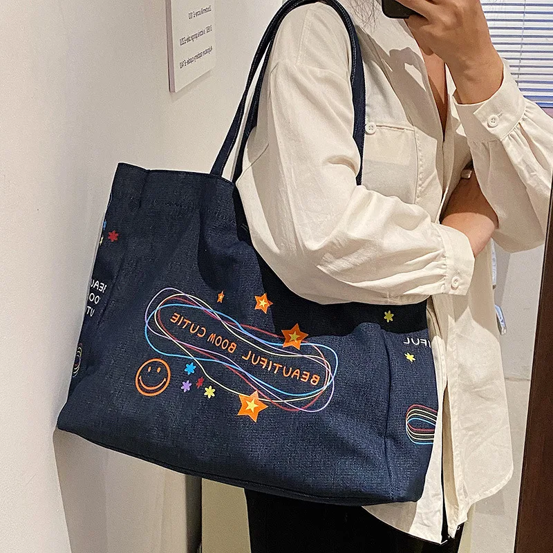 

2022 New Fashion Cowboy Tote Bag Large Capacity Women Handbags Shoulder Bag Casual Female Handbag Underarm Shopping Bags Bolsos