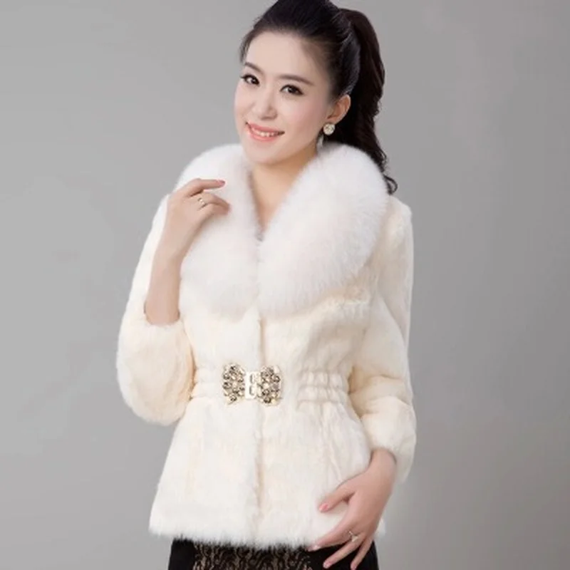 2021 Fall Warm Imitation Rabbit Hair Short Korean Style Loose Faux Fur Collar Women Fashion Coats Short Fur Coat Winter Jacket