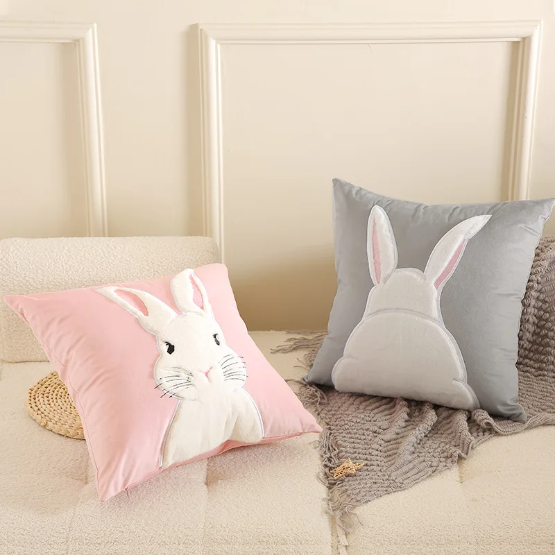 

DUNXDECO шикарный Милый объемный розовый чехол для подушки в виде кролика, декоративное бархатное кресло для дивана, постельное белье