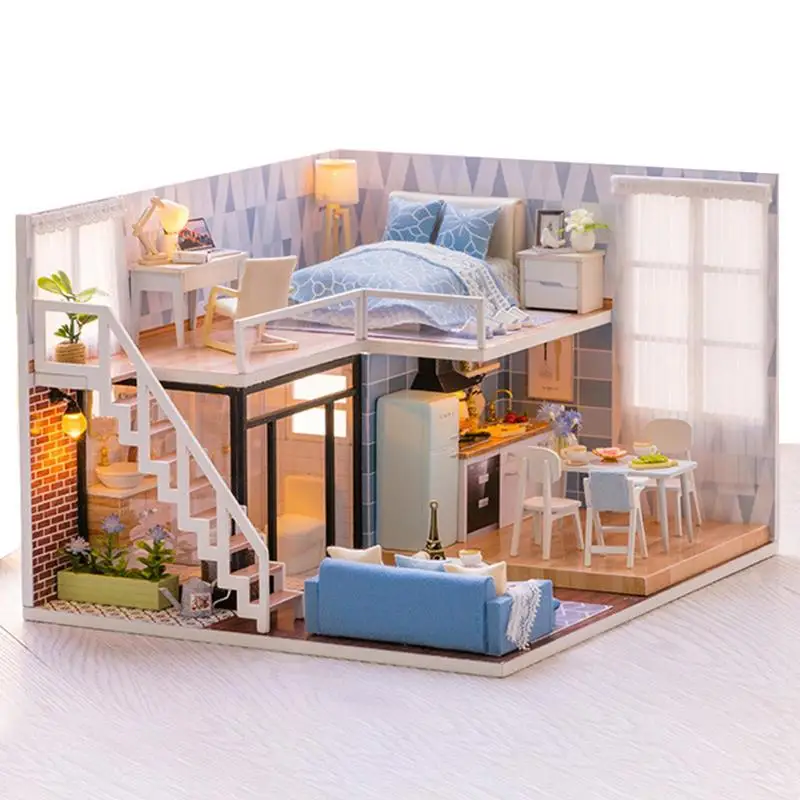 

DIY Dollhouse Wooden Miniature Mini Doll House Kit Mini 3D Dollhouse With Furniture And LED LightsToys For Children Birthday