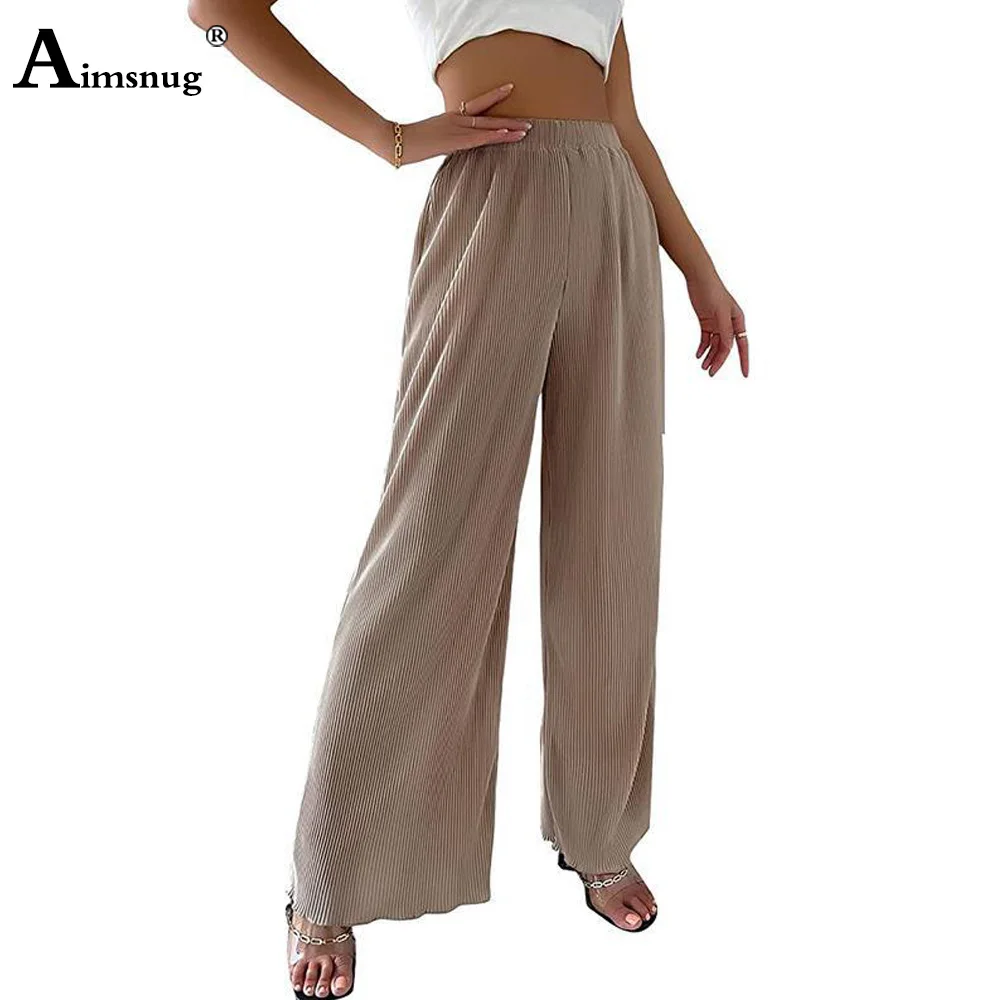 

Aimsnug Khaki Sweatpants for Women 2023 New Spring Casual Baggy Trousers Oversize Ruched Pants High Cut Female Wide Leg Pants