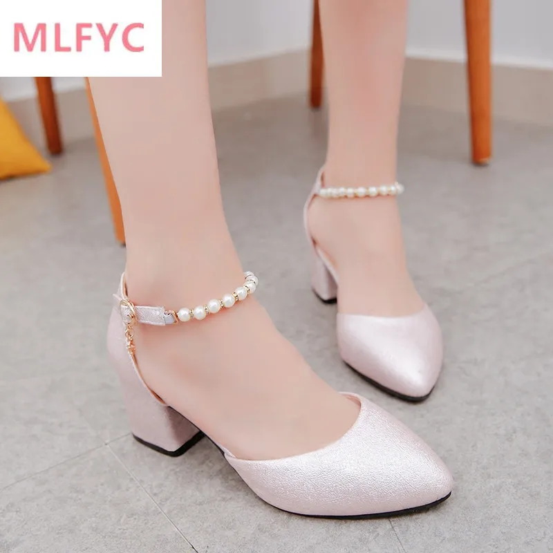 

2020 spring and summer with the female shoes shallow baotou sandals rough with 6 cm high heels Sandalias femeninas x63