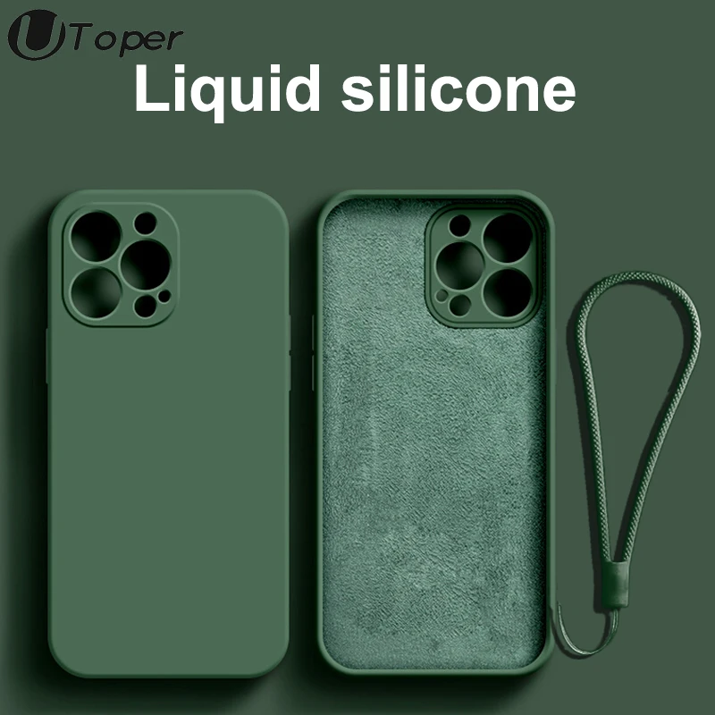 

Original Official Square Liquid Silicone Case for iPhone 13 Pro Max 11 12 Mini XS XR X XS 7 8 Plus SE2 Cover Funda With Lanyard