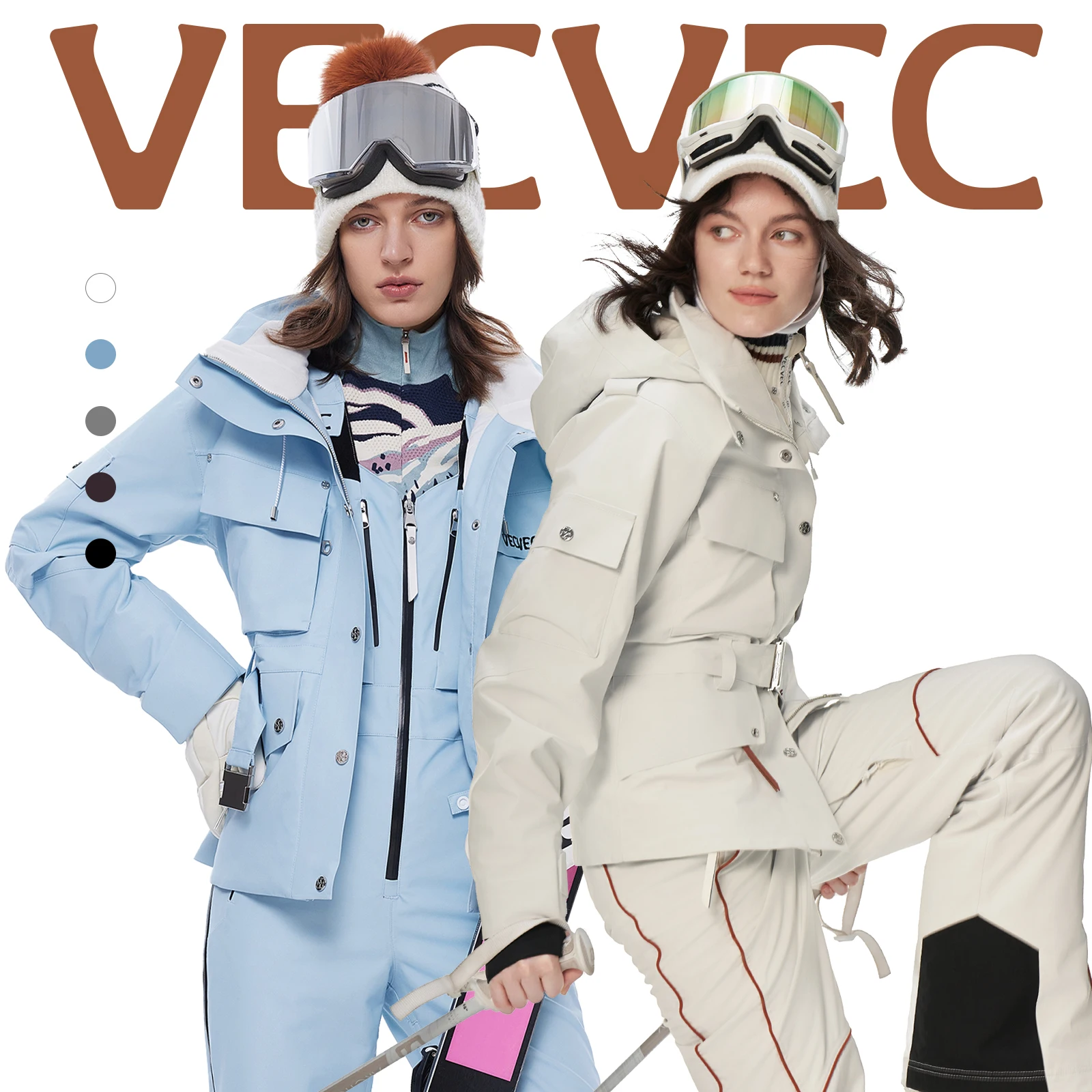 Фото VECVEC одно- и двухбортная лыжная куртка Freestyle 3L Lamb Fleece женское издание теплая ветрозащитная водонепроницаемая дышащая прочная №1
