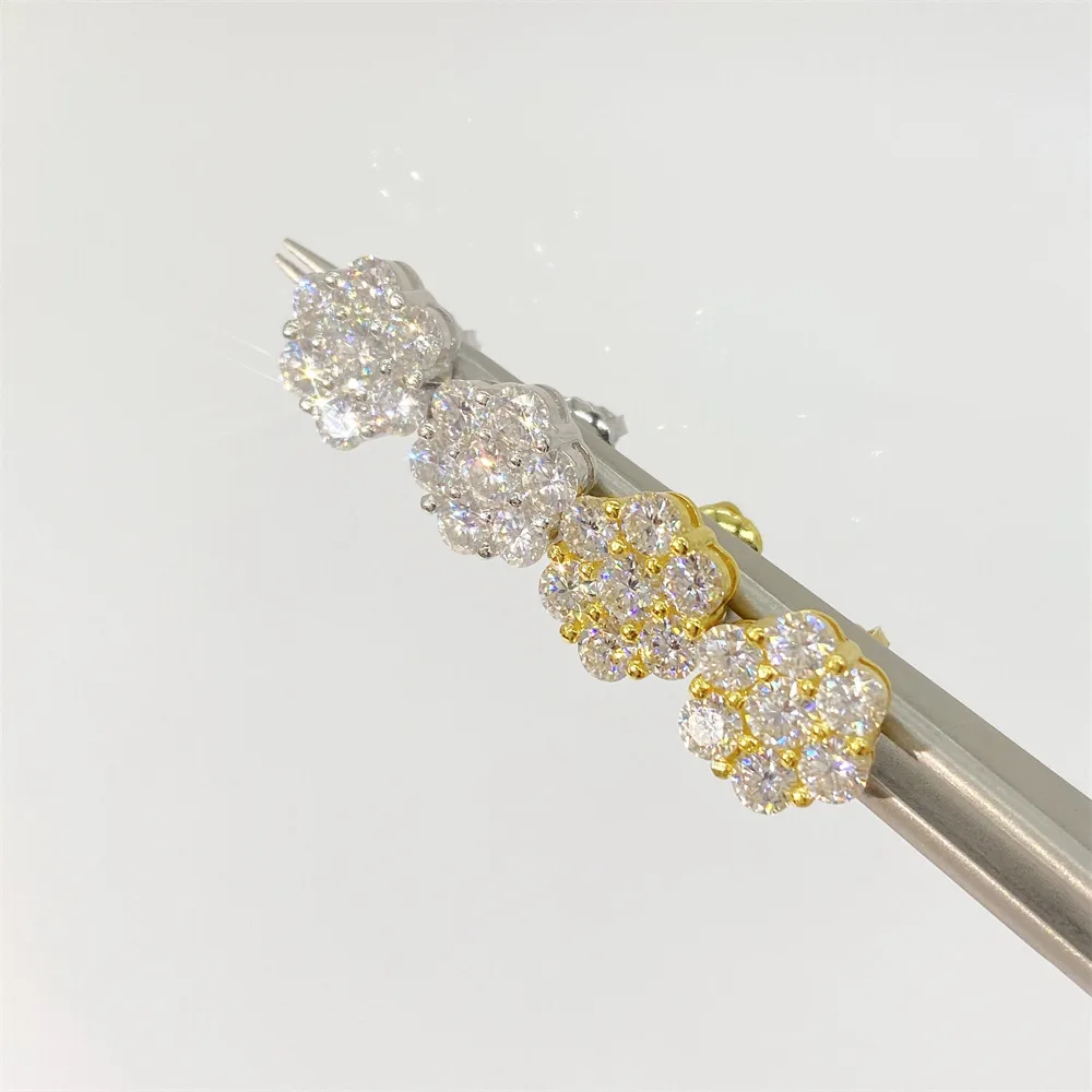 9mm Flower Moissanite Earrings For Women S925 Silver Ear Studs Real Diamond Jewelry Pass Tester With GRA Free Shipping