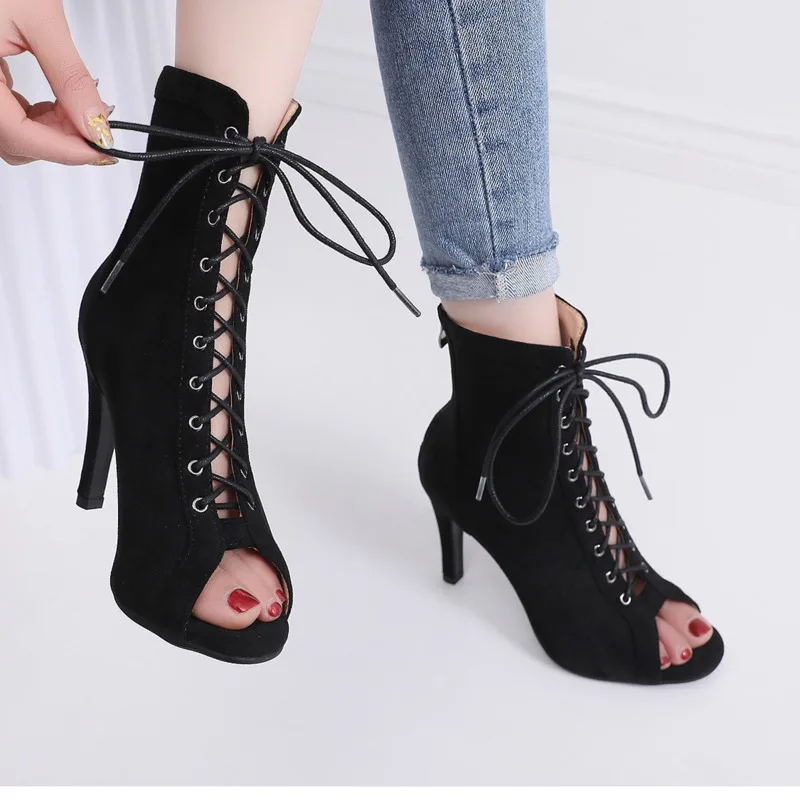 Женские ботинки на высоком каблуке черные туфли для латиноамериканских танцев