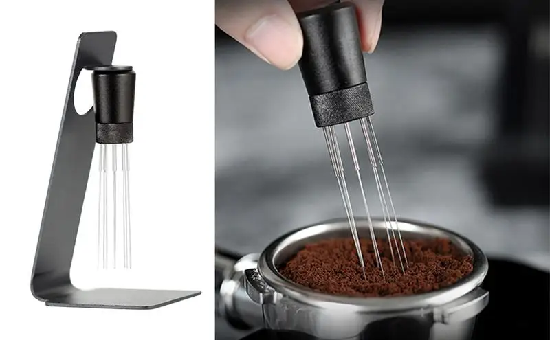 

Espresso Stirrer Tool Coffee Stirrer With 4 Spare Needles Magnetic Absorption Stand Black Coffee Distributor For Coffee Shop