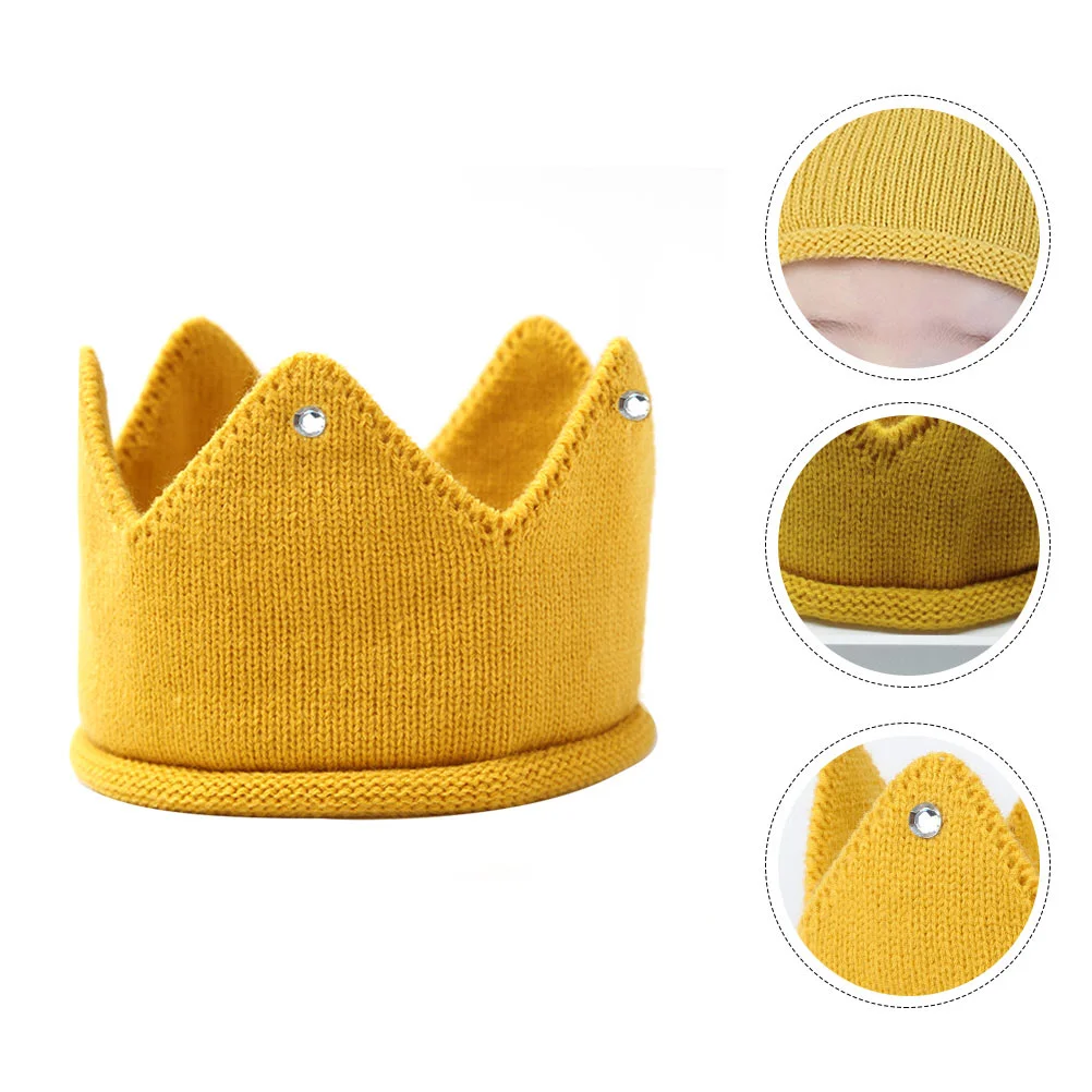 

Baby Birthday Party Knitted Crown Hat Baby Lovely Warm Crown Beanie (Yellow)