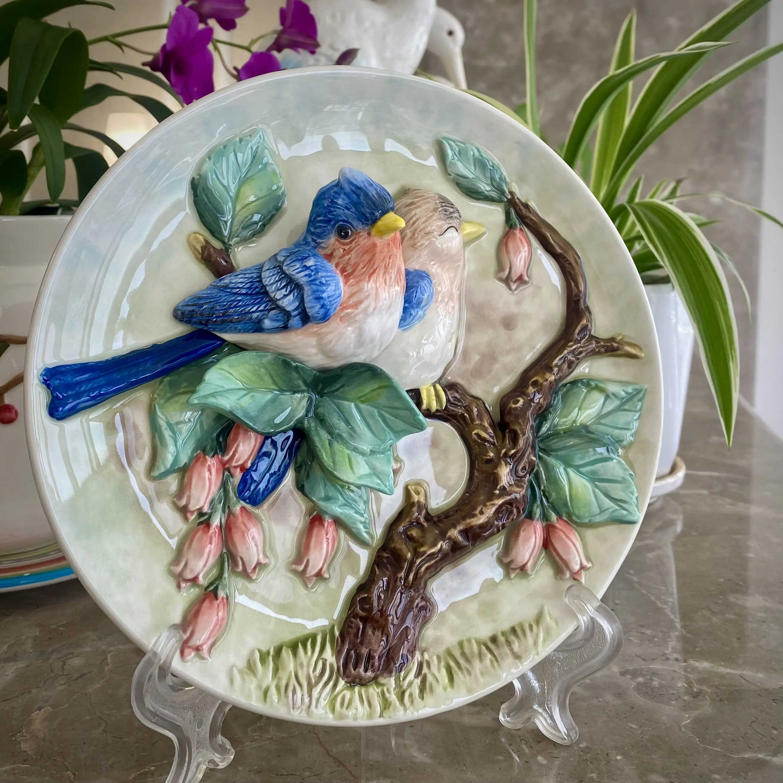 

3D Blue Birds Lover Decorative Wall Dishes Porcelain Decorative Plates Home Decor Crafts Room Decoration Accessories Figurine