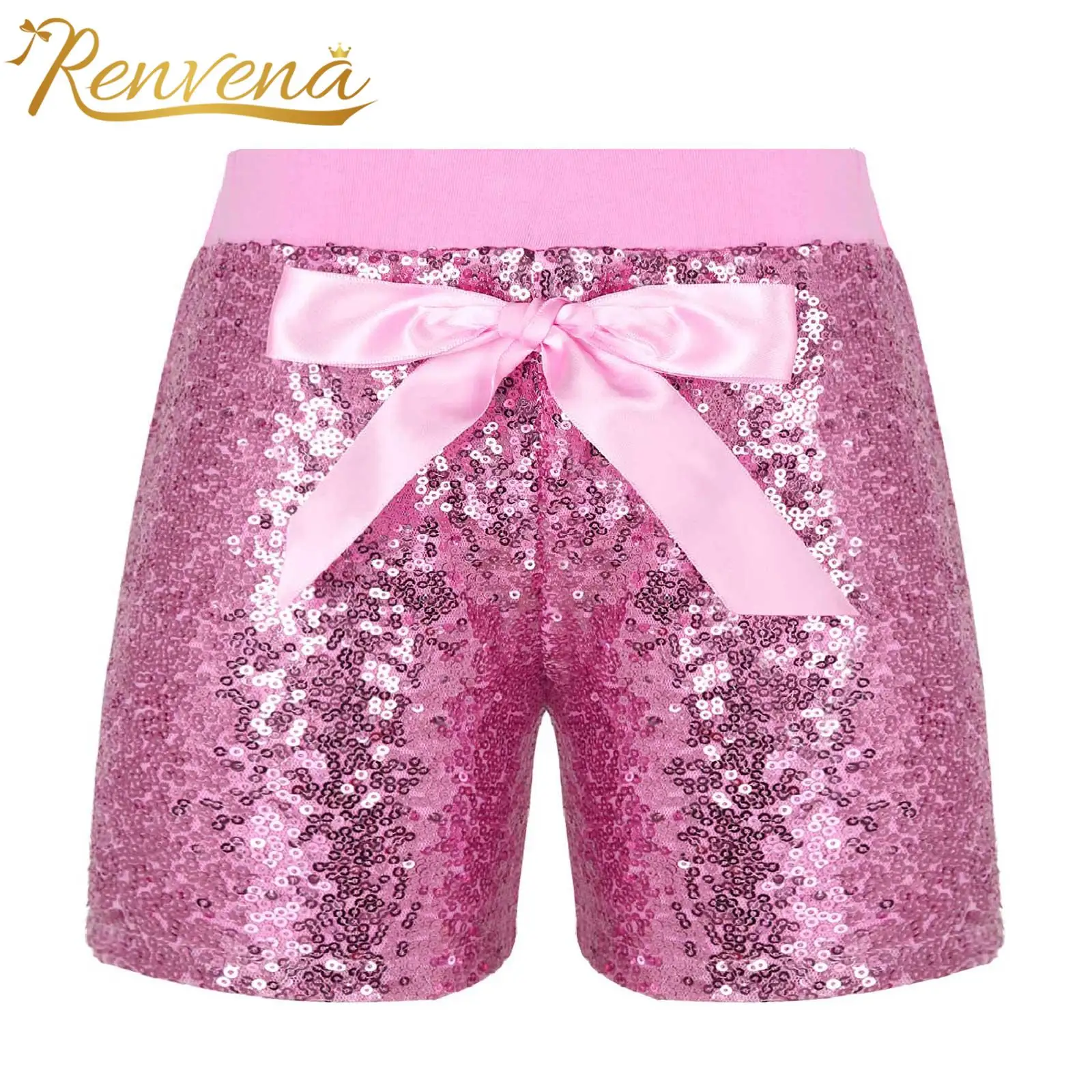 

Kids Boys Girls Jazz Dance Shorts Princess Bowknot Sparkling Sequins Boxer Shorts for Birthday Party Dressy Performance Costumes
