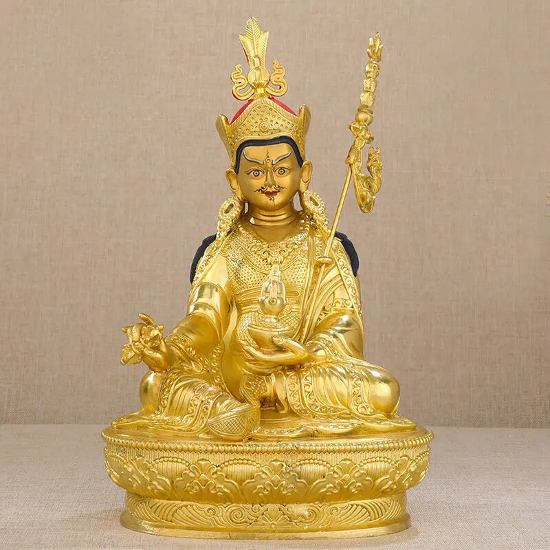 

Handpainted bronze Padmasambhava Buddha statue gilt Guanyin God of wealth
