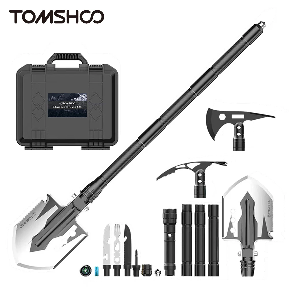 

TOMSHOO Multifunctional Outdoor Shovel 4-Section Pipe Folding Shovel Outdoor Camping Shovel Camping Shovel Garden Dig Tools Kit