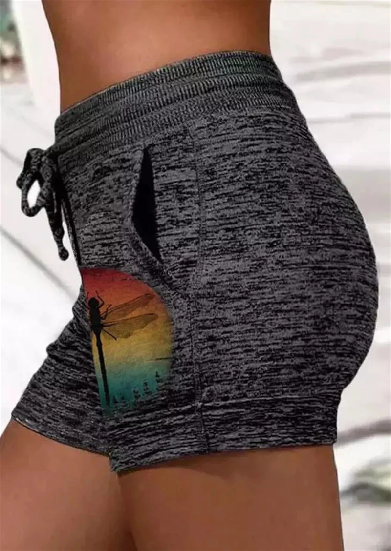 Gradient Dragonfly Pocket Drawstring Shorts Sports Shorts Women's Home Casual Fashion Yoga Shorts Hot Pants Shorts