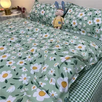 Four-Piece Washed Cotton Small Fresh Bed Sheet Quilt Cover Single Bedding Quilt Sheet Dormitory Three-Piece Set
