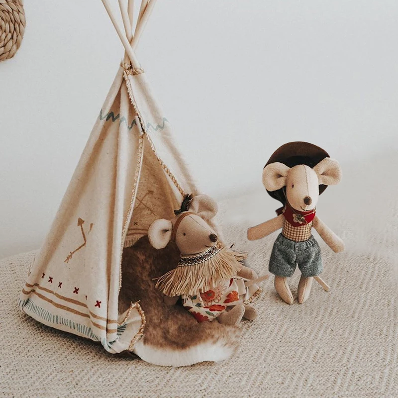 Handmade Cotton Linen Cute Little Mouse Doll Mini Circus Mice Stuffed Animals Tiny Rat Toys For Babies Chritmas New Year Gift