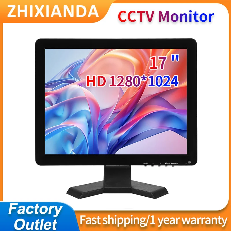 Фото Zhixianda 17-дюймовый монитор с сенсорным экраном, монитор безопасности с портом HD/VGA/USB, 1280*1024, дисплей видеонаблюдения для DVR, DVD, POS, микроскоп №1