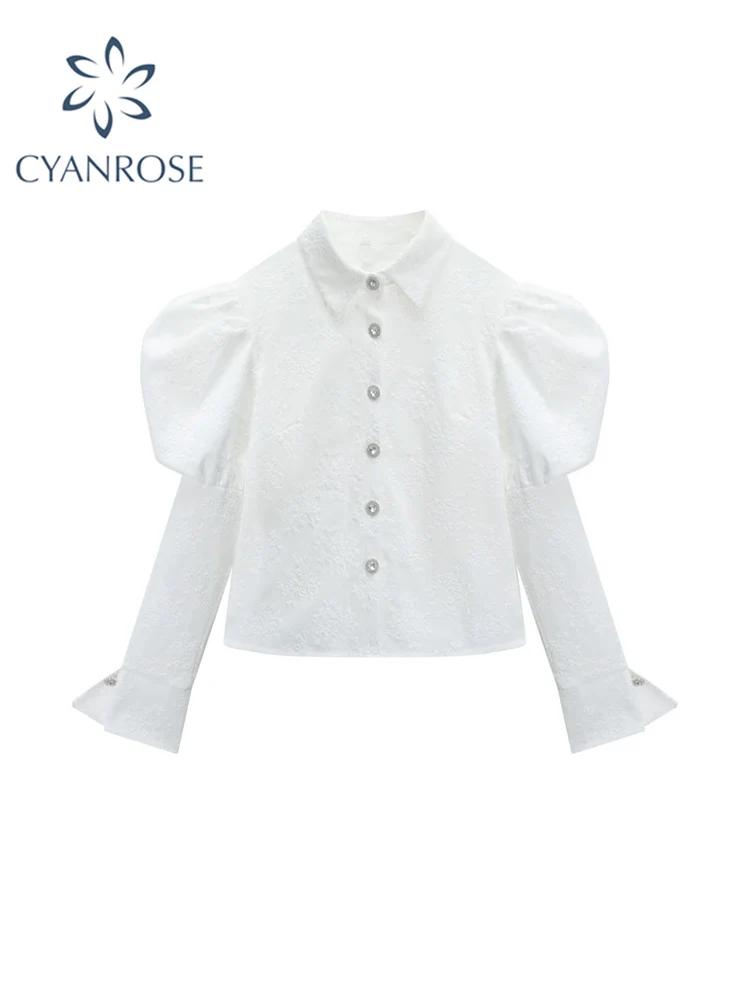 

Блузка женская с длинным рукавом и отложным воротником, белая