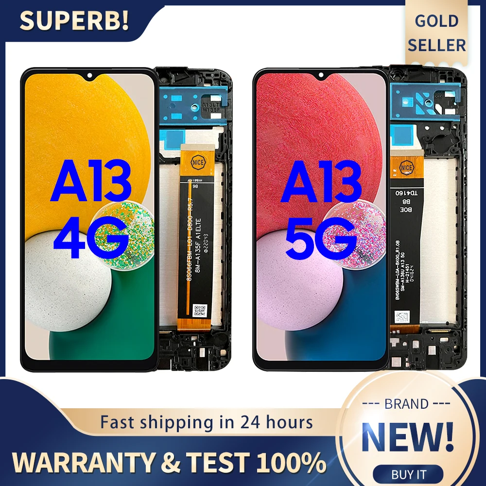 Фото Сменный сенсорный экран с ЖК-дисплеем для A13 5G SM-A136U, дигитайзер дисплея для Galaxy A13 4G A135F A135F/DS A137F в сборе + рамка №1