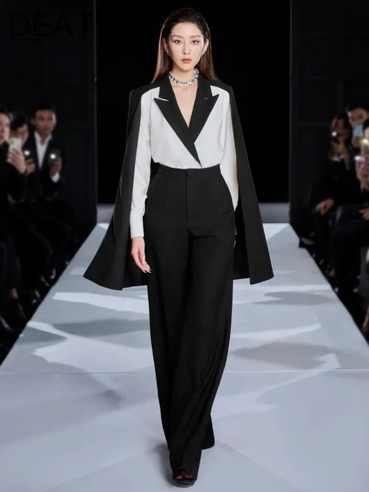 DEAT 2024 осенний элегантный комплект из 2 предметов плащ контрастного цвета с