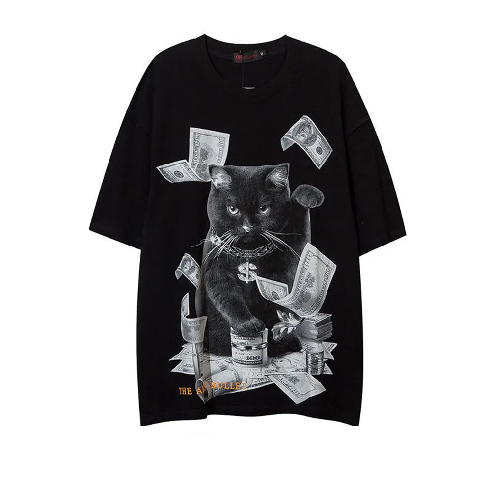 

Street Hip Hop Oversized Women T-Shirt Gothic Harajuku Lucky Cat Print Tops Korean Fashion Short Sleeve Streetwear Summer 2022