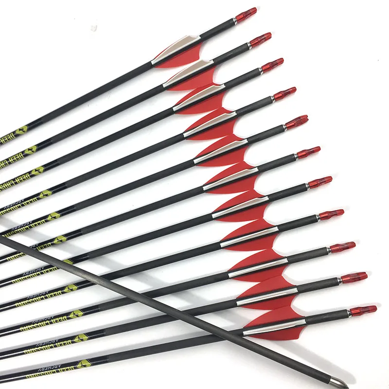 

12pcs Carbon Arrows Spine 500 600 700 800 900 ID4.2mm 1.75inch Plastic Vanes 80gr Point for Recurve Compound Bow Hunting 12pcs