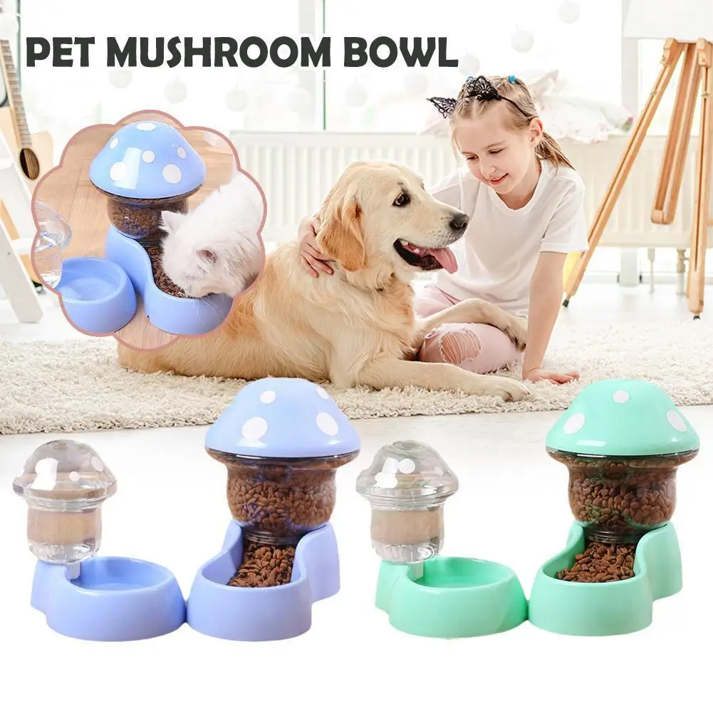 1.8L Pet Automatic Feeder Mushroom Type Anti-tipping Food Bowl Drinking Water Bottle Feeding Bowls For Dogs Cats Food Dispe H7O7