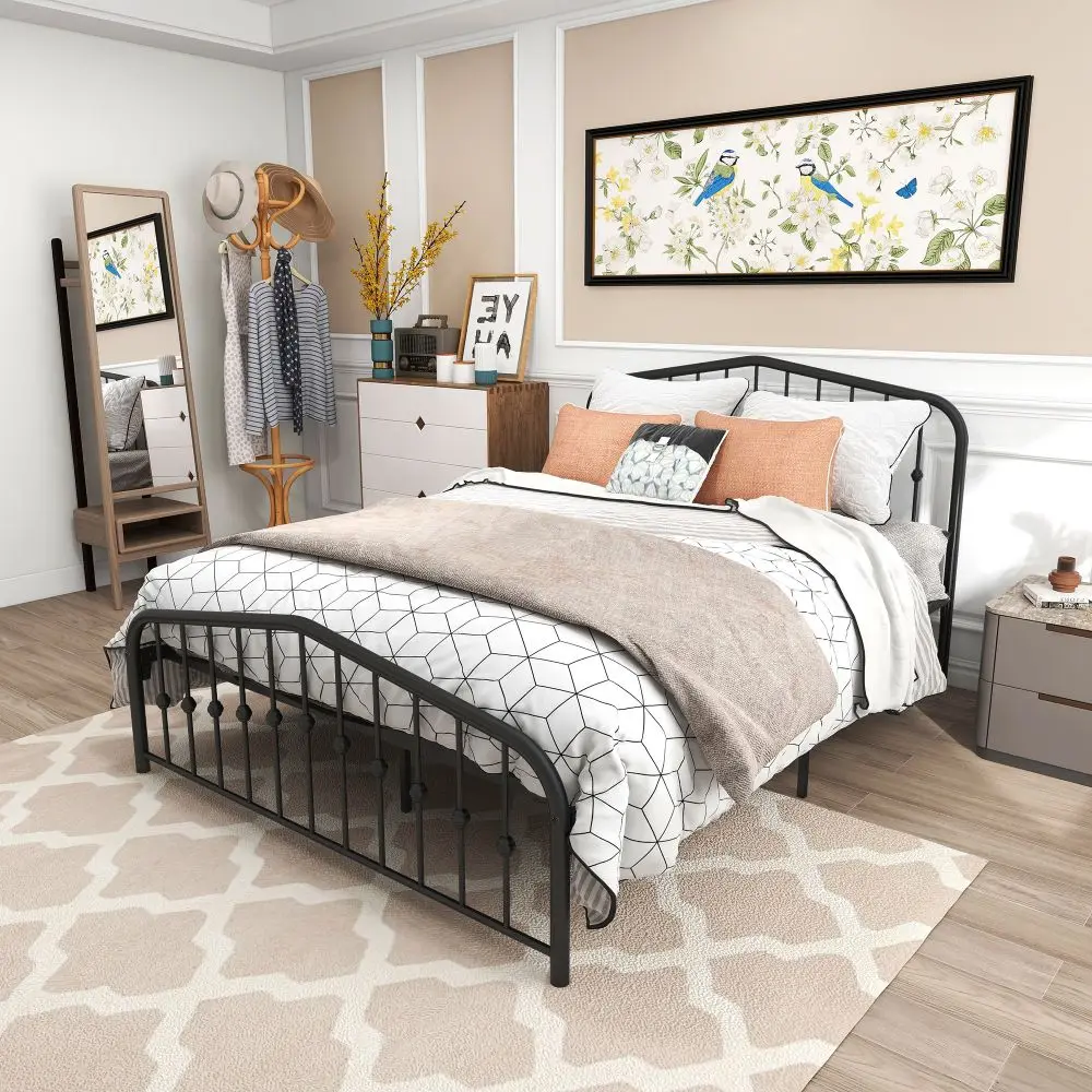 With Headboard And Footboard, No Box Spring Needed, Heavy Duty Steel Slats, 2 Colors, 2 Sizes