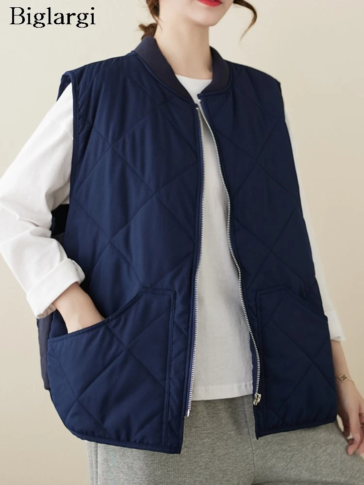 Осень-зима стеганые хлопковые жилеты пальто женские клетчатые модные куртки без