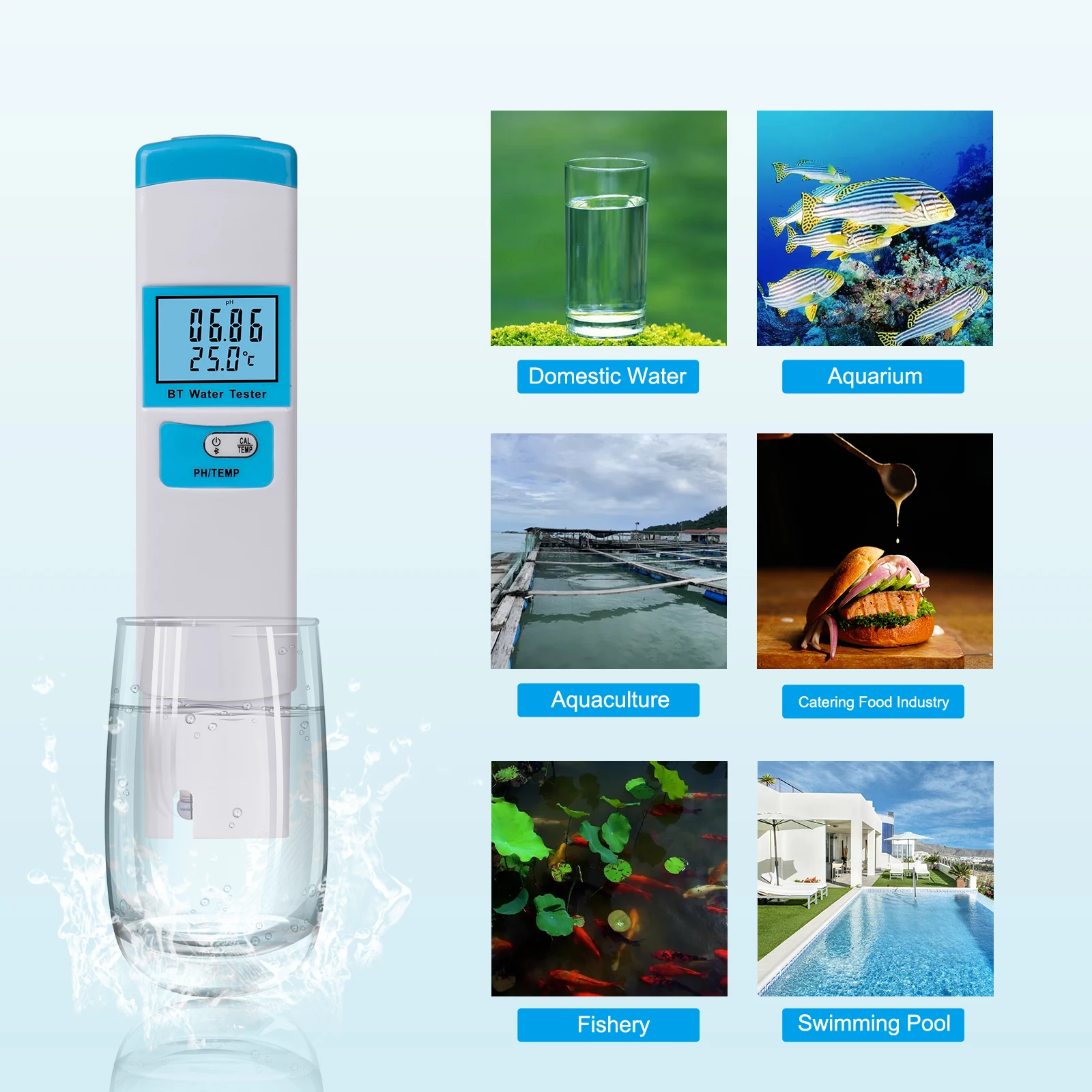 

BT Intelligent Water Quality PH Meter Multifunctional Temperature Water Tester Digital Ph Meter for Aquarium Swimming Pool