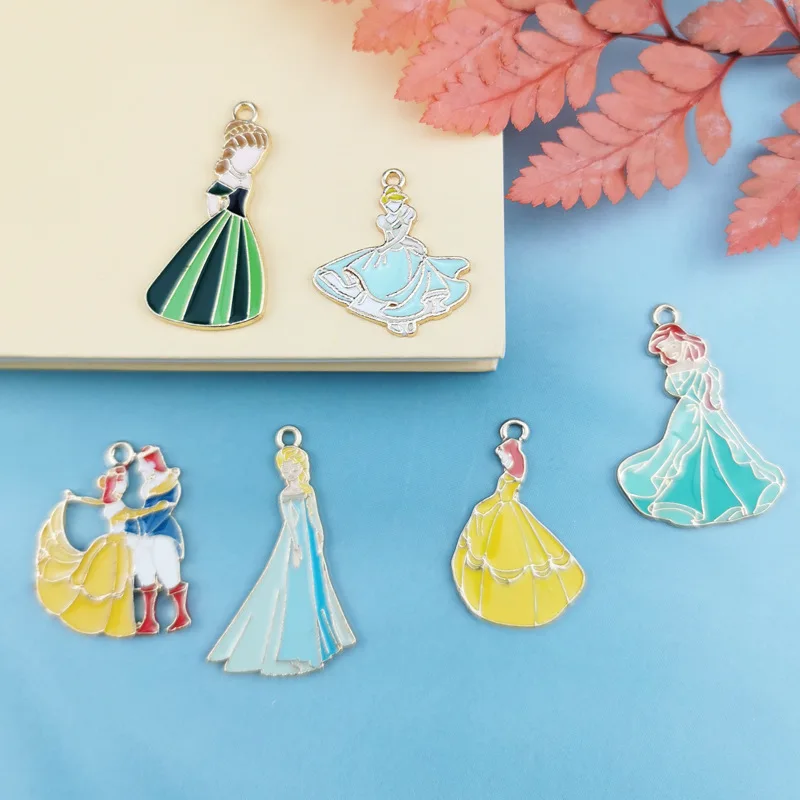 

10pcs DIY Jewelry Accessories Cartoon Princess Prince Charms Enamel Earring Necklace Keychain Bracelet Alloy Drip Oil Pendants