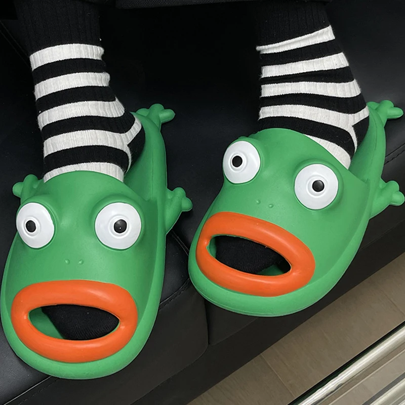 Fun Women Slippers Cartoon Frog Styling Design Women Slides 2023 Summer New Platform Non-Slip Sandals Bathroom Woman Shoes