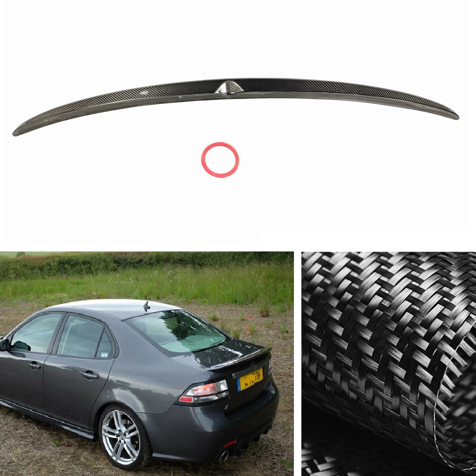 

Rear Trunk Spoiler Wing For Saab 9-3 2008-2012 Sedan Real Carbon Fiber H Type Car Tailgate Lid Trim Decklid Flap Splitter Lip