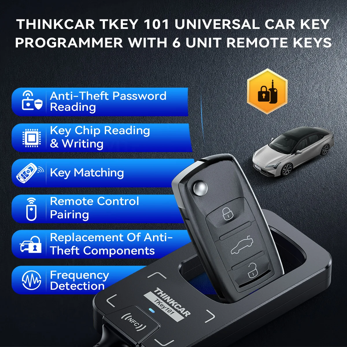 Фото Универсальный программатор автомобильных ключей THINKCAR TKEY 101 с 6 дистанционными брелоками для программирования систем защиты от угона, совместимый с MUCAR 892BT 689BT №2
