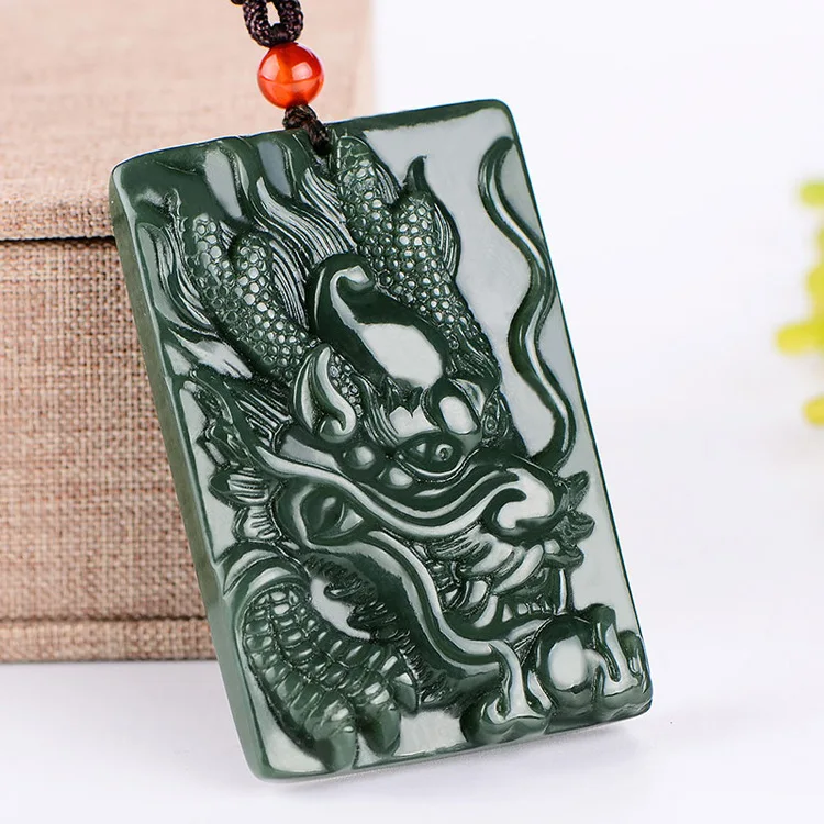 

Green Jade Dragon Jade Pendant Fashion Runes Necklace Jewellery Chinese Hand-Carved Relax Healing Women Man Luck Gift Free Rope