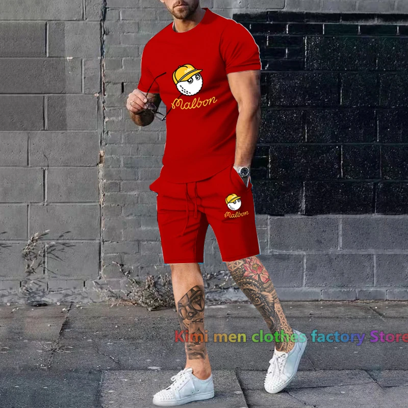 Summer tshirt set Malbon Golf men Short Outfits set Men Short Sleeve T-shirt Shorts Tracksuit Jogging suit Cotton 2 pieces set