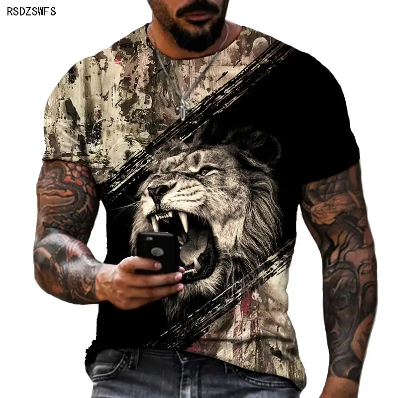 

Spring/Summer 2022 New Short-sleeved Animal World Lion Stitching Design 3D Printed T-shirt Street Fashion Trendy Oversized Top