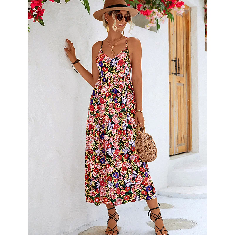 

Женское платье на бретельках с разрезом, открытой спиной и цветочным принтом, на шнуровке, с перекрестной спиной и высокой талией, элегантно...