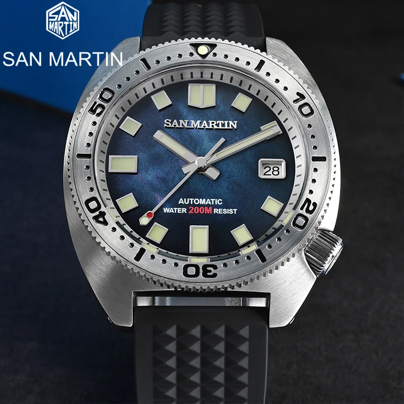

San Martin Men Watch 6105 Diver Automatic Mechanical Watches Sapphire Crystal 200m Water Resistant Rubber strap Wrist Men Watch
