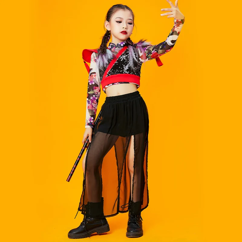 

Chinese Style Jazz Performance Clothes For Girls HipHop Costume Cheerleading Dance Catwalk Show Stage Outfit Rave Wear 120-170CM