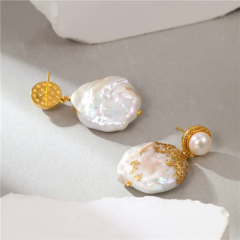 European Trend New Copper Metal Luxury Freshwater Pearl Pendant Earrings French Retro Court Style Senior Girl Jewelry Gifts