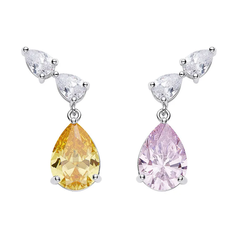 

Spring and Summer 2023 New Trend Exquisite Asymmetric Earrings with Water Drop Pink and Yellow Diamond Drop Earring For Women