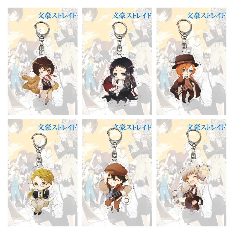

Hot Anime Bungo Stray Dogs Figures dazai osamu Ryunosuke Akutagawa Nakahara Chuuya Cosplay Acrylic Key Chains Fans Bag Key Ring